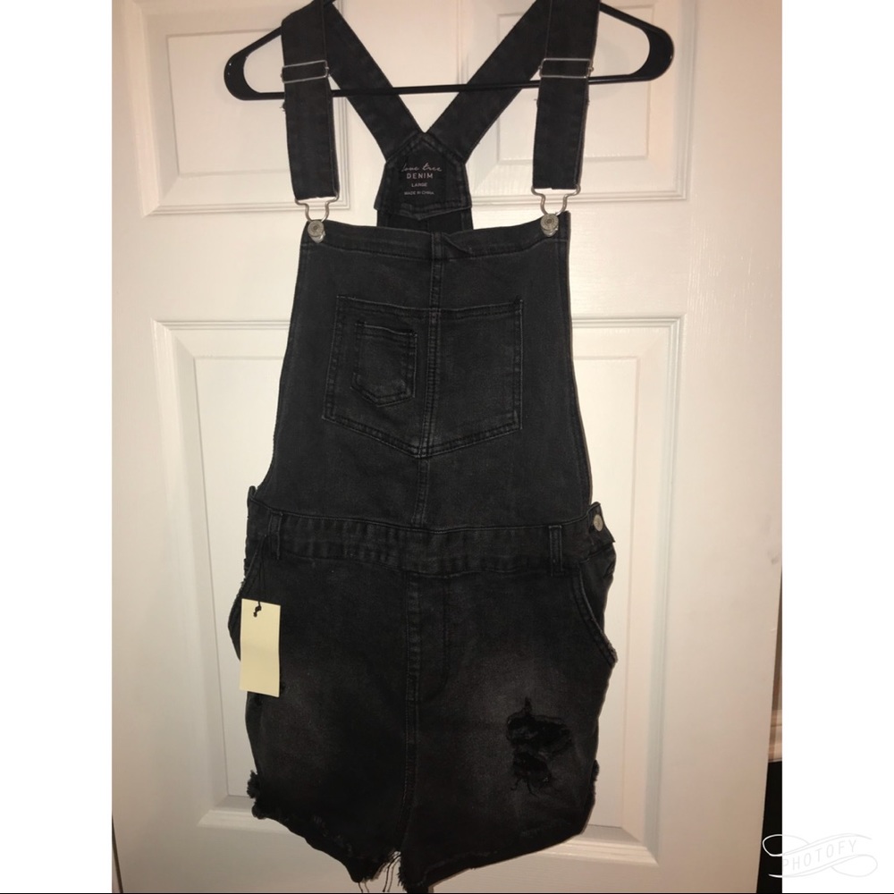 Black Distressed Denim Overalls Size Large